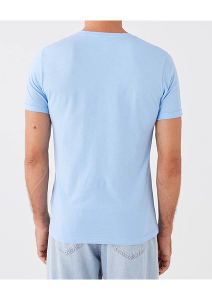 Erkek Mavi Pamuk Bisiklet Yaka Kısa Kollu Tişört fırsatları