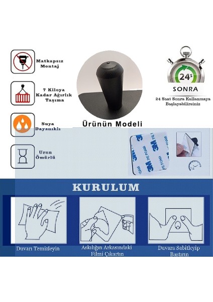 İster Kendinden Yapışkanlı İster Vidalı Havlu Bornoz Banyo Askılık Mat Siyah