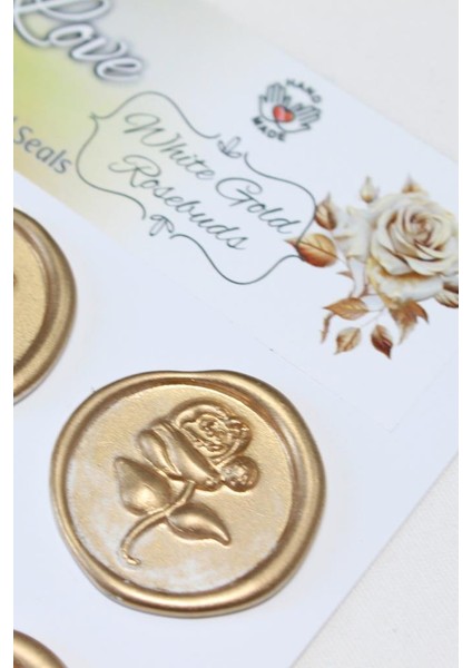 White Gold Rosebuds 12 Adet 3D Hazır Kendinden Yapışkanlı Sticker Mühür RM2107