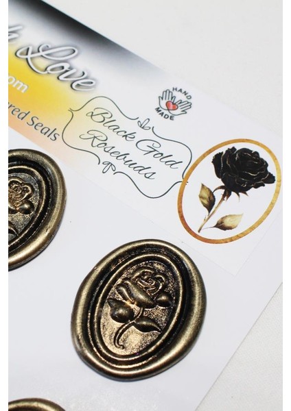 Black Gold Rosebuds 12 Adet 3D Hazır Kendinden Yapışkanlı Sticker Mühür RM2106