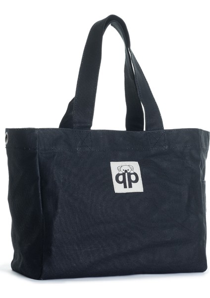 Qp Ronda Tote Bag Kadın Siyah Mumlu Kanvas El ve Omuz Çantası