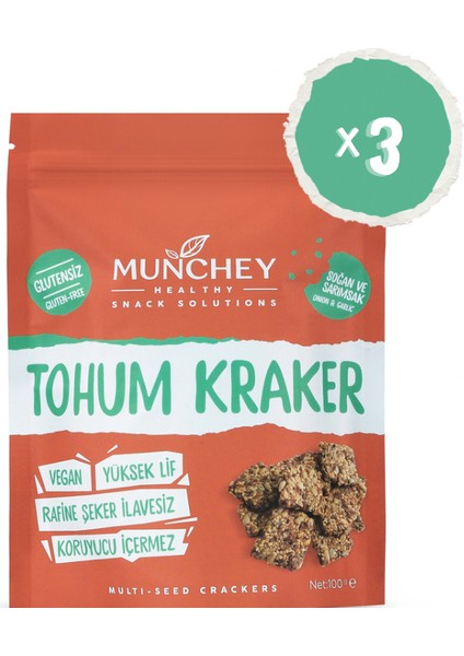 3'lü Soğan Sarımsaklı Tohum Kraker 100 gr