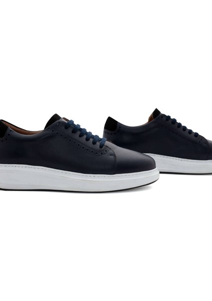 Lacivert El Yapımı Deri Sneaker