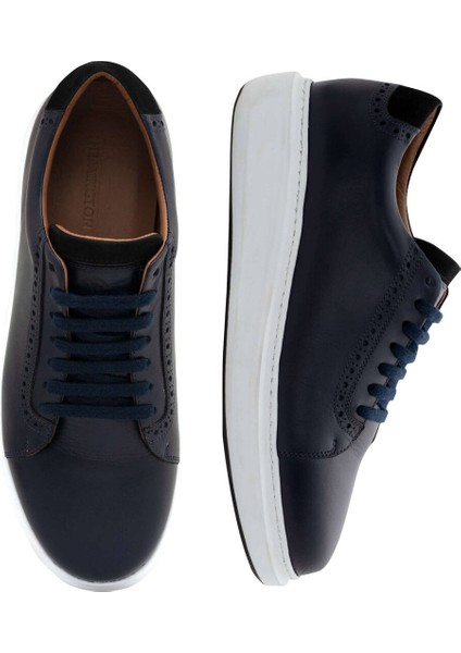 Lacivert El Yapımı Deri Sneaker
