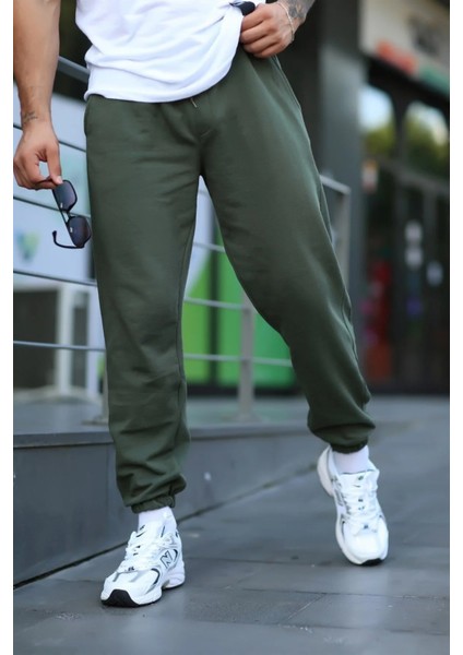 Unisex Üç Iplik Şardonlu Haki Jogger Eşofman