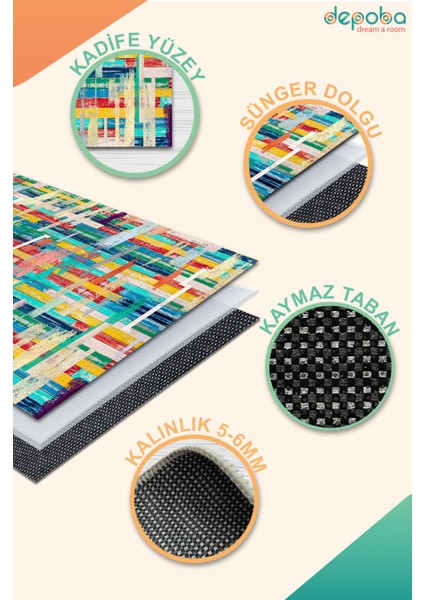 Lisa Geometrik Kadife Yıkanabilir Kaymaz Pamuk Tabanlı Salon Halısı indirimleri