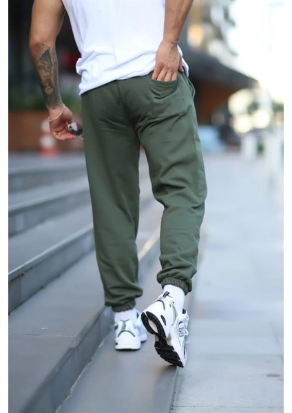 Unisex Üç Iplik Şardonlu Haki Jogger Eşofman