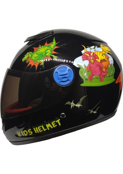 Motosiklet ve Bisiklet Çocuk Kaskı Full Face Pp Material Abs Çocuk Kask Dino Black