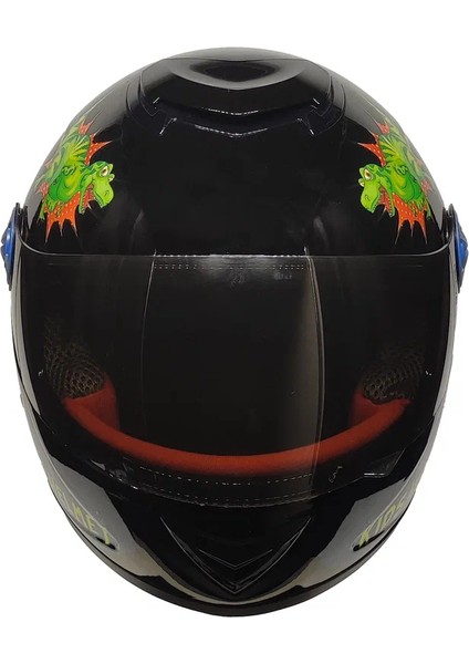 Motosiklet ve Bisiklet Çocuk Kaskı Full Face Pp Material Abs Çocuk Kask Dino Black