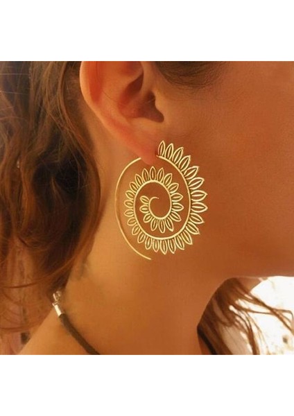 1 Çift Vintage Altın Kaplama Tribal Boho Tarzı Daireler Yuvarlak Kulak Damızlık Dangle Hoop Küpeler Pirinç Spiral (Yurt Dışından)
