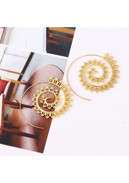 1 Çift Vintage Altın Kaplama Tribal Boho Tarzı Daireler Yuvarlak Kulak Damızlık Dangle Hoop Küpeler Pirinç Spiral (Yurt Dışından)
