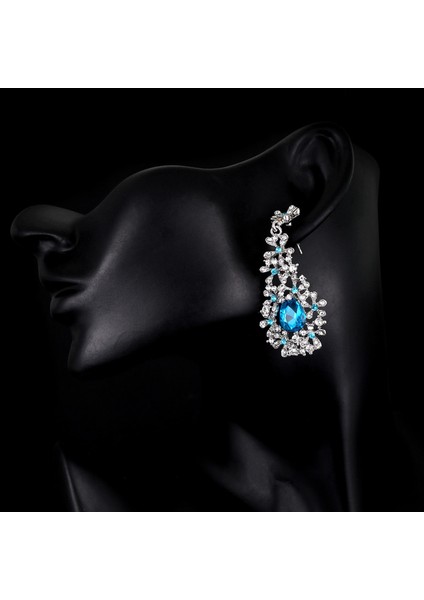 Moda Mizaç Su Damlası Rhinestones Gelin Küpe Yeni Tatlı Küpe Uzun Kristal Küpe Kadın Mavi (Yurt Dışından) fiyatları