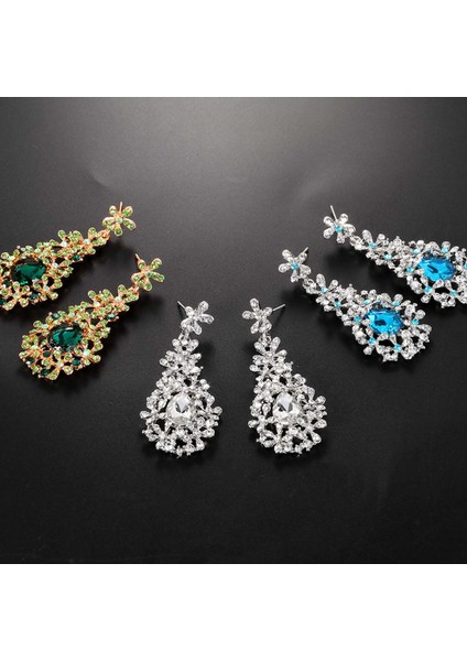 Moda Mizaç Su Damlası Rhinestones Gelin Küpe Yeni Tatlı Küpe Uzun Kristal Küpe Kadın Mavi (Yurt Dışından) modelleri