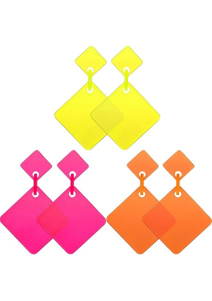 3 Çift 80'lerin Neon Küpe Retro Küpe 80 S Kare Damla Dangle Küpe Kadın Kızlar Için Cosplay Parti Aksesuarı (Yurt Dışından)