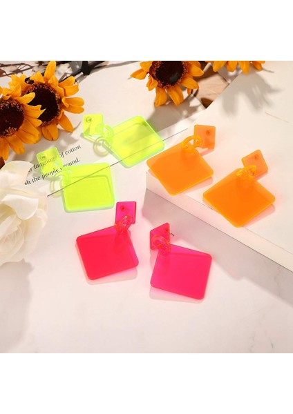 3 Çift 80'lerin Neon Küpe Retro Küpe 80 S Kare Damla Dangle Küpe Kadın Kızlar Için Cosplay Parti Aksesuarı (Yurt Dışından)