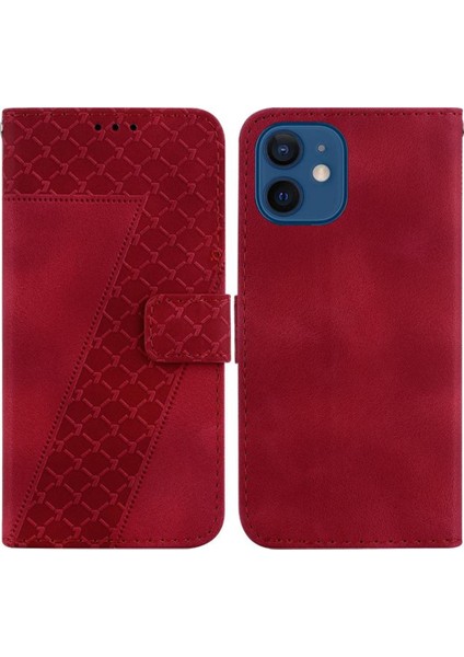 iphone 12 Mini Flip Folio Kapak Cüzdan Kabartmalı Desen Pu Telefon Kılıfı (Yurt Dışından)