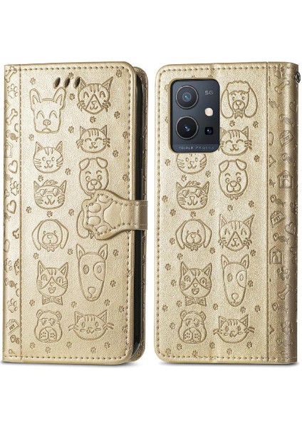 Vivo Y55 5g Kısa Kayış Karikatür Hayvanlar Kapak Çevirin Telefon Kılıfı (Yurt Dışından)