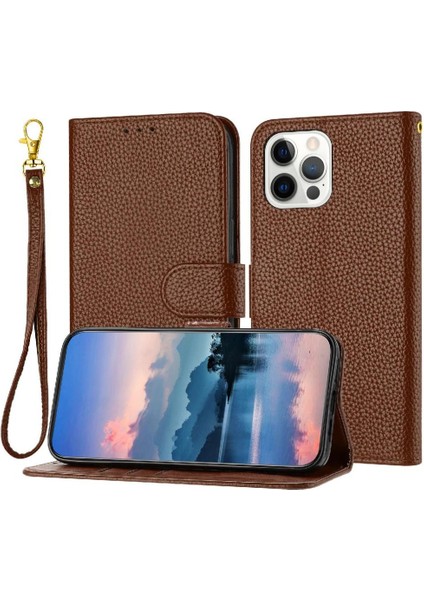 Iphone 12 Pro Max Flip Folio Pu Deri Litch Desen Cüzdan Telefon Kılıfı (Yurt Dışından)