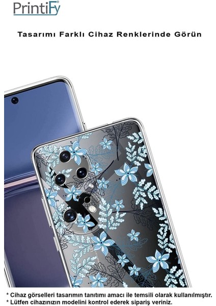Huawei Y5 P Kamera Korumalı Kapak Floral Mavi Tasarımlı Şeffaf Kılıf modelleri