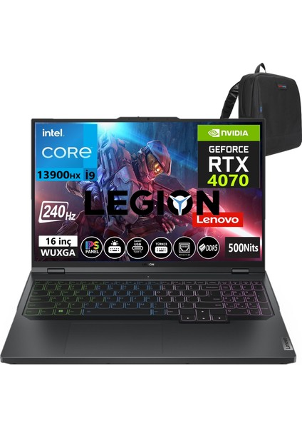 Lenovo Legion Pro 5 16IRX8 Intel I9-13900HX 96GB Ddr5 1tb SSD 16 Inç Wqxga 240Hz 8gb RTX4070 140W WINDOWS11HOME Taşınabilir Bilgisayar 882WK00J5TX30+WEBLEGELSINÇANTA