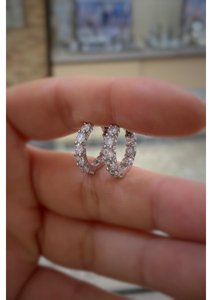 Gümüş 3 mm Taşlı Küçük Boy Halka Küpe HS858F12