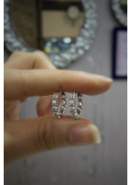 Gümüş 3 mm Taşlı Küçük Boy Halka Küpe HS858F12 fiyatları