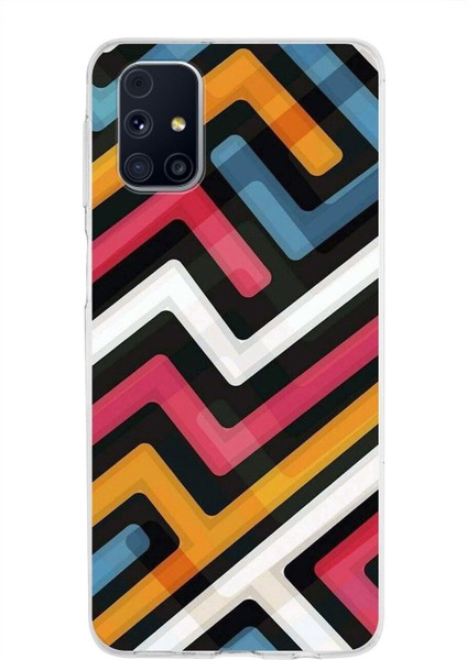Samsung Galaxy M31S Kapak Labirent Grafiti Tasarımlı Şeffaf Süper Silikon Kılıf