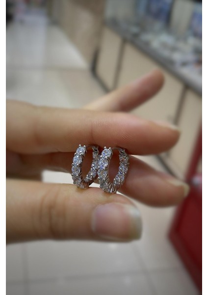 Gümüş 3 mm Taşlı Küçük Boy Halka Küpe HS858F12 modelleri