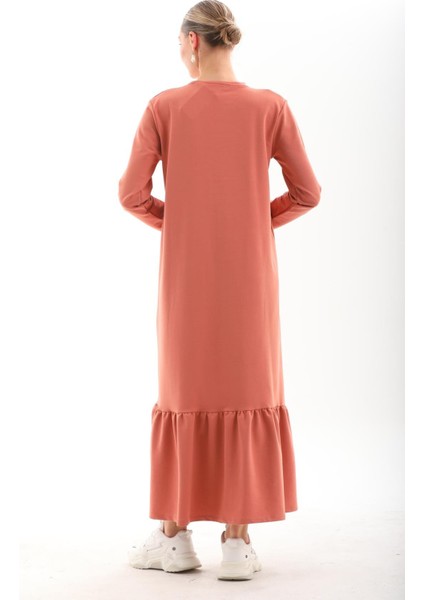 Somon Bloklu Eteği Fırfırlı Tesettür Günlük Uzun Spor Salaş Elbise fiyatları