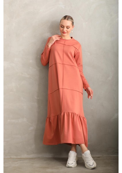 Somon Bloklu Eteği Fırfırlı Tesettür Günlük Uzun Spor Salaş Elbise fırsatları