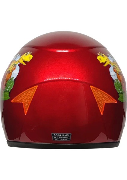 Motosiklet ve Bisiklet Çocuk Kaskı Full Face Pp Material Abs Çocuk Kask Dino Kırmızı
