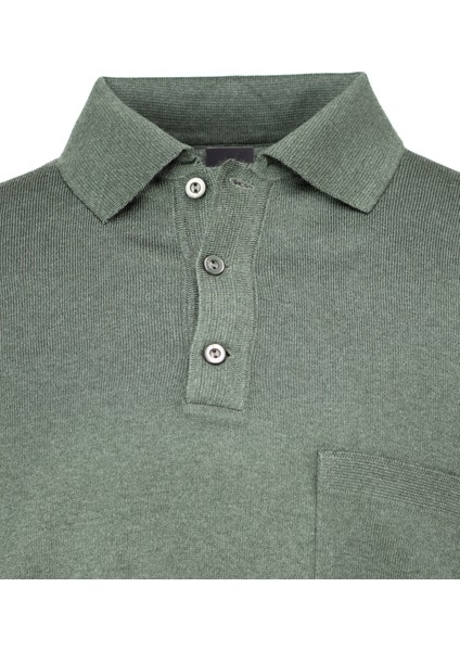 Erkek Uzun Kollu Polo Yaka Düz Renk Klasik Model Cepli Rahat Kesim Tam Kalıp Yünlü Dokuma Kazak