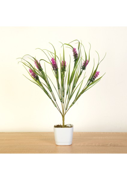 Saksıda Yapay Mor Lavanta 7 Dallı 40 cm