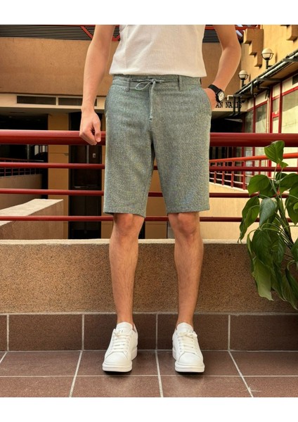Erkek, Bel Bağcıklı, Old Money, Pamuklu, Keten Dokuma Şort 24INP281 fiyatları