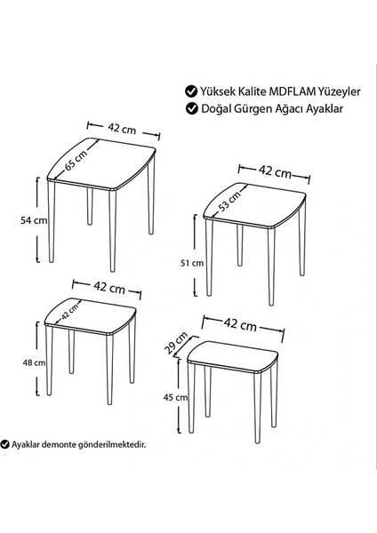 4'lü Mdf'lam Zigon Sehpa Kahverengi