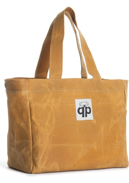 Qp Ronda Tote Bag Kadın Camel Mumlu Kanvas El ve Omuz Çantası