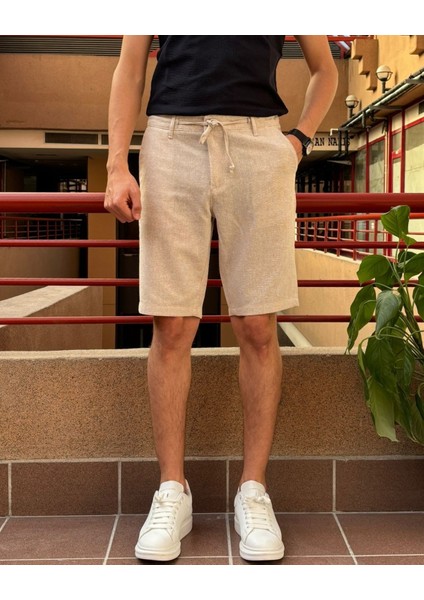 Erkek, Bel Bağcıklı, Old Money, Pamuklu, Keten Dokuma Şort 24INP281 fiyatları