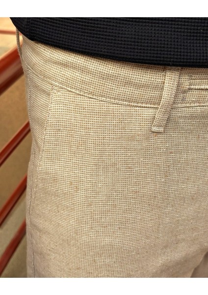 Erkek, Bel Bağcıklı, Old Money, Pamuklu, Keten Dokuma Şort 24INP281 indirimleri