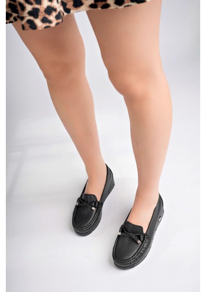 Dolgu Topuk Ortopedik Pedli Siyah Cilt Kadın Ayakkabı modelleri