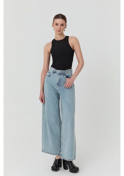 Geniş Paça Kot Pantolon Açık Mavi