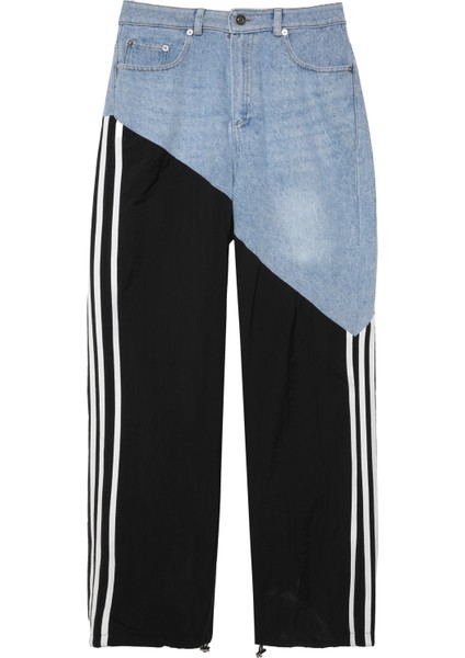 Denim Detaylı Şeritli Pantolon Mavi