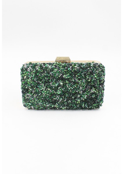 032 1700 Taşlı Abiye Çanta Gece Çantası Clutch Haki Standart