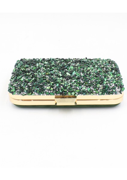 032 1700 Taşlı Abiye Çanta Gece Çantası Clutch Haki Standart
