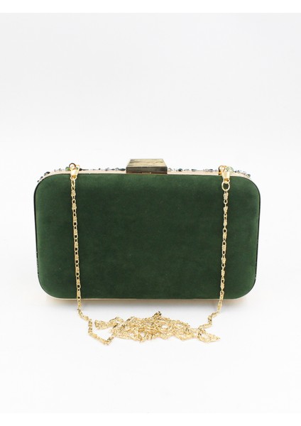 032 1700 Taşlı Abiye Çanta Gece Çantası Clutch Haki Standart