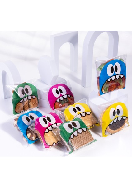 Karışık Canavar Desenli Bantlı Cake Pops ve Kurabiye Poşeti, 10X15 Cm, 1000 Adet