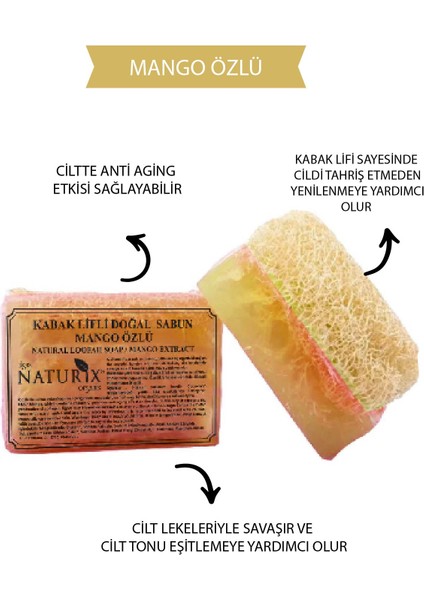 Doğal Kabak Lifli Mango Özlü Sabun Nemlendirici C Vitaminli Peeling Etkili Anti Aging Soap 130 gr fiyatları