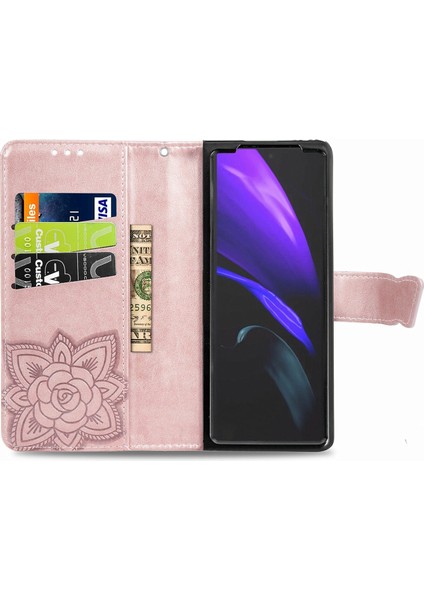 Galaxy Z Fold 2 Kelebek Kanatları Flip Darbeye Dayanıklı Deri Telefon Kılıfı (Yurt Dışından)