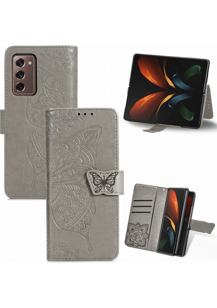 Galaxy Z Fold 2 Kelebek Kanatları Flip Darbeye Dayanıklı Deri Telefon Kılıfı (Yurt Dışından)