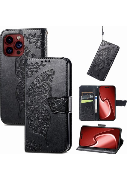 iPhone 15 Pro Max Kelebek Kanatları Flip Darbeye Dayanıklı Deri Telefon Kılıfı (Yurt Dışından)