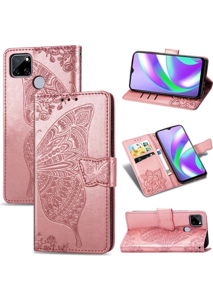 Realme C15/C12 Kelebek Kanatları Flip Darbeye Dayanıklı Deri Telefon Kılıfı (Yurt Dışından)